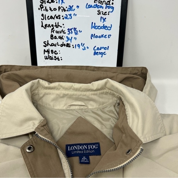 London Fog Limited Edition Beige Hooded Trench Coat Size 1X Detachable Hood Long - Picture 9 of 16